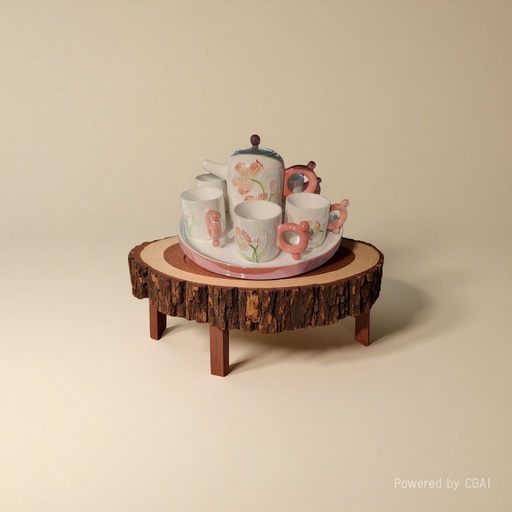 Set de té de cerámica en relieve floral rosa porcelana blanca sebo jade tetera con tazas de cerámica details Picture