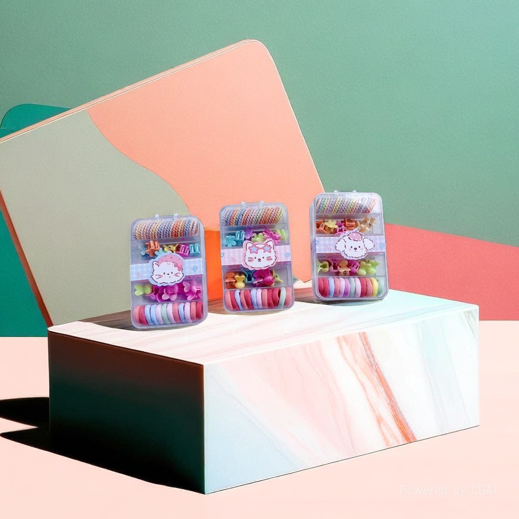 Children's colorful hair accessory bracelet set, including glass bracelet, colorful rope and transparent storage box Application Scenario
