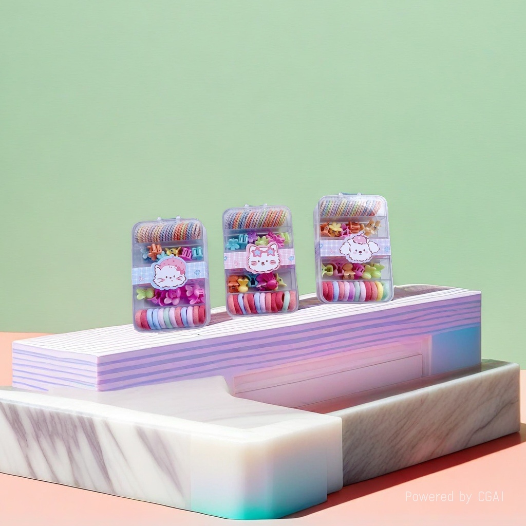 Children's colorful hair accessory bracelet set, including glass bracelet, colorful rope and transparent storage box