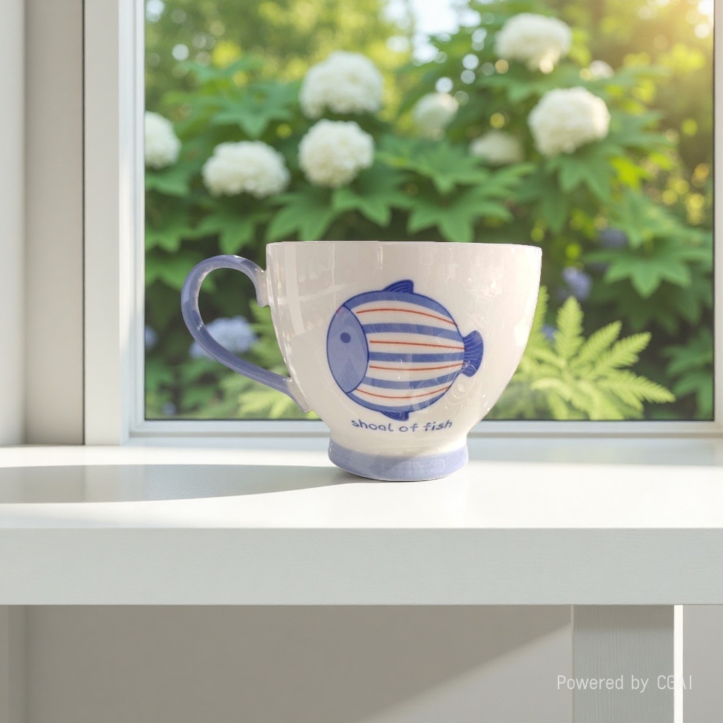 白色带蓝鱼图案浮雕陶瓷茶杯 白瓷羊脂玉茶壶 大号建盏杯
