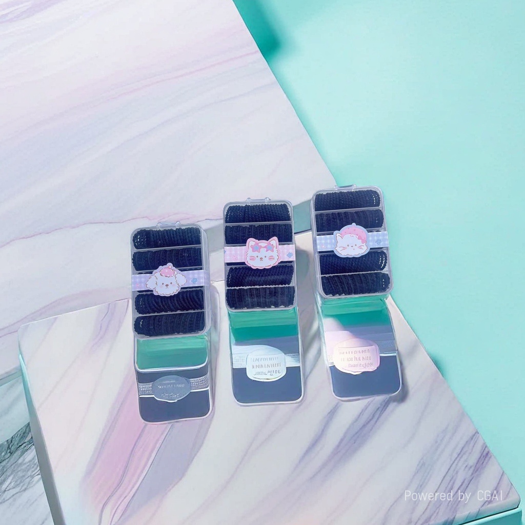 Cartoon dog and cat avatar transparent storage box with black hair bands for festivals details Picture
