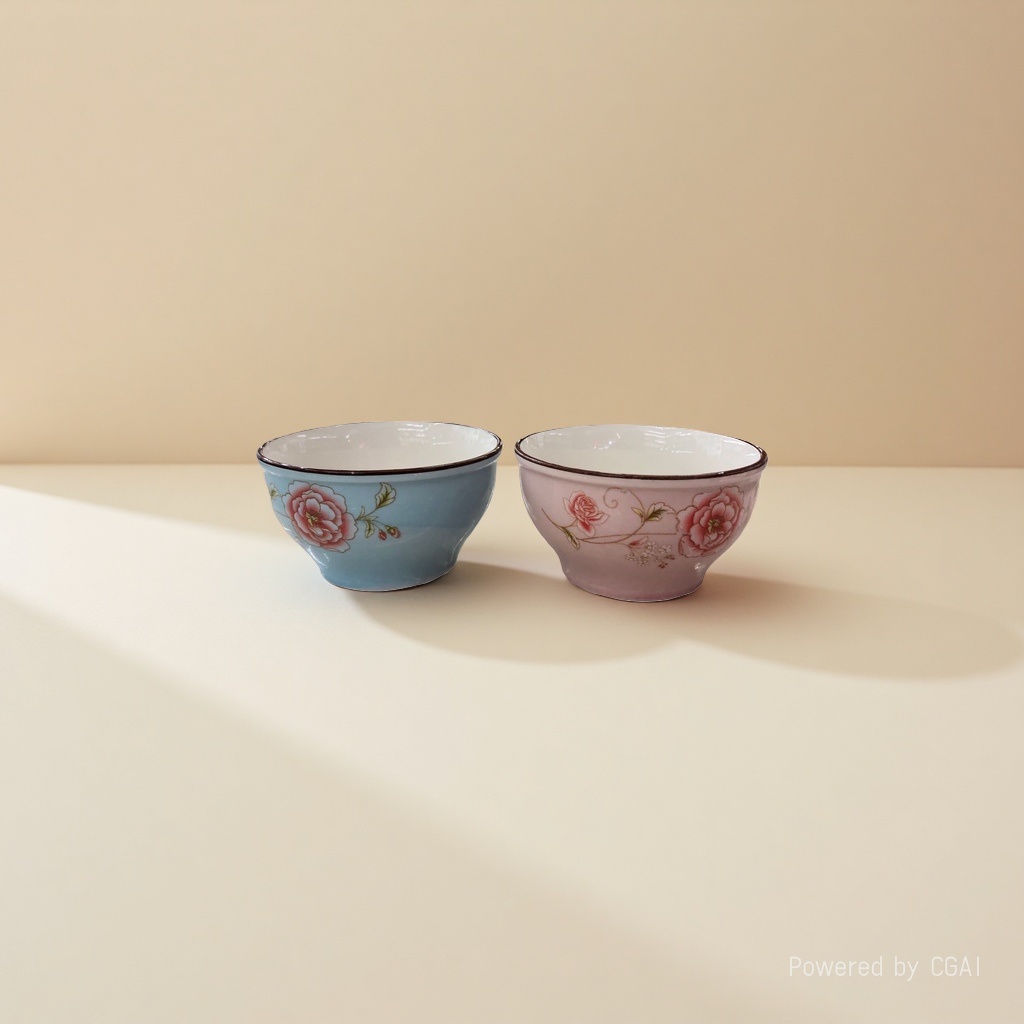 蓝色粉色花卉陶瓷三才盖碗璞玉瓷茶碗带盖