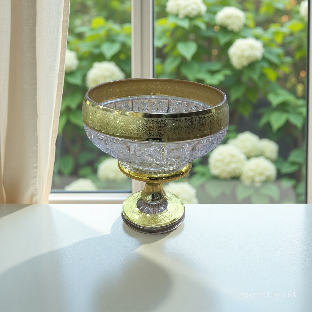 金色雕花水晶高脚碗 8mm翡翠玉器工艺品 翡翠珠宝首饰