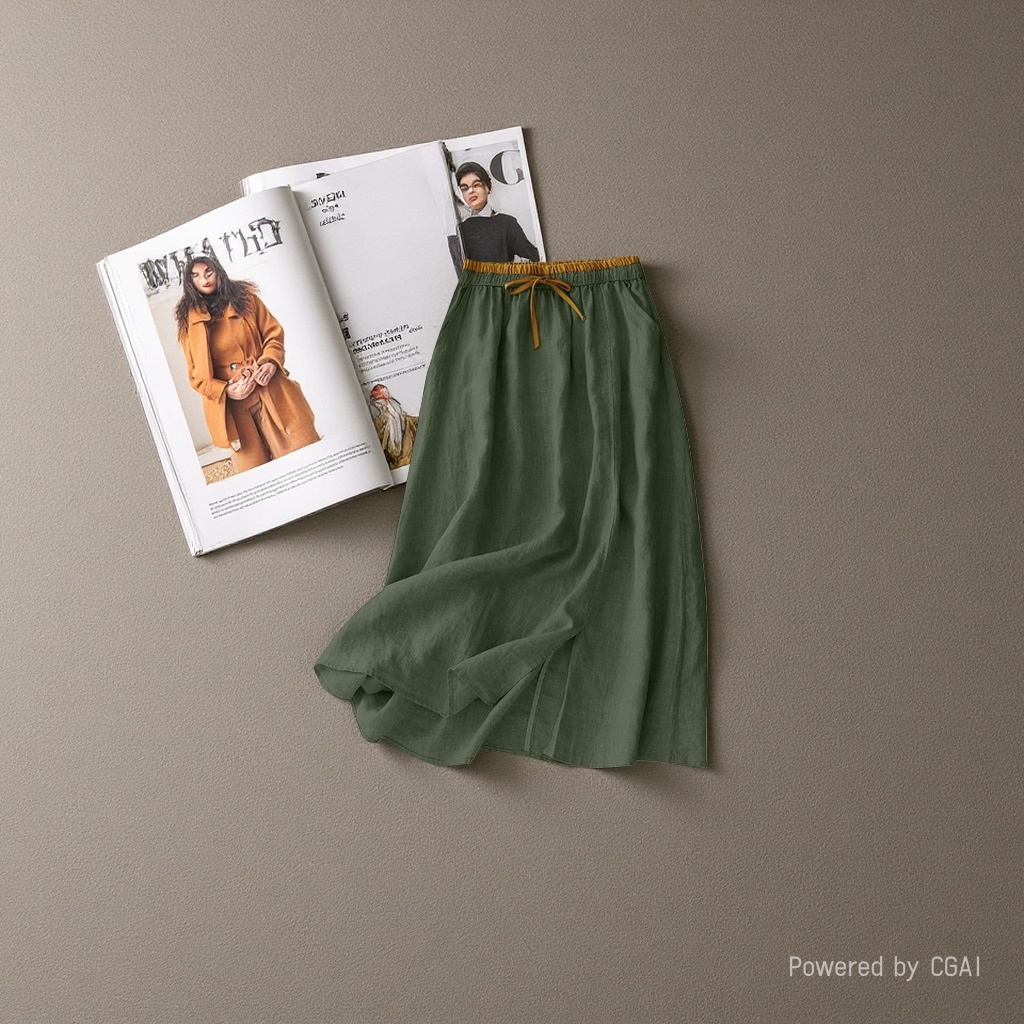 New cotton and linen mid-length women's skirt, loose and retro summer, high-waisted linen long skirt, artistic and casual. 101035665 Specification image