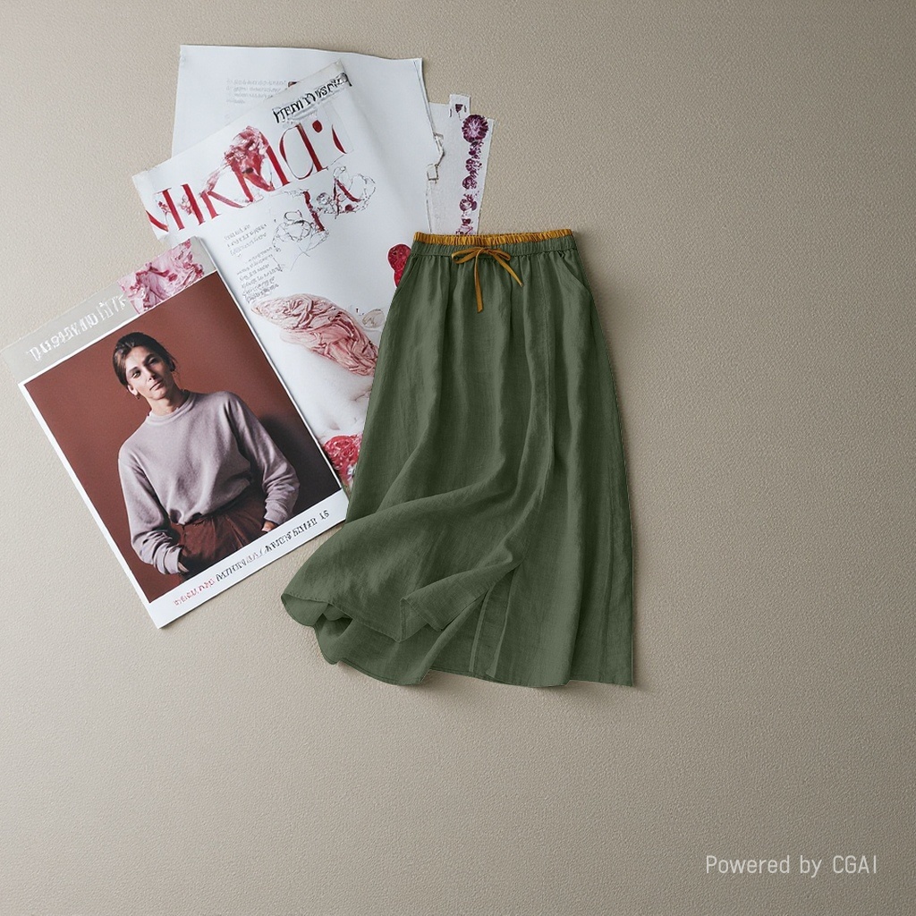 The new cotton and linen mid-length women's skirt is loose and retro. It is a mid-length high-waisted linen long skirt with an artistic and casual style Specification image