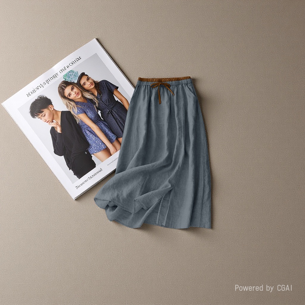 The new cotton and linen mid-length women's skirt is loose and retro. It is a mid-length high-waisted linen long skirt with an artistic and casual style Application Scenario