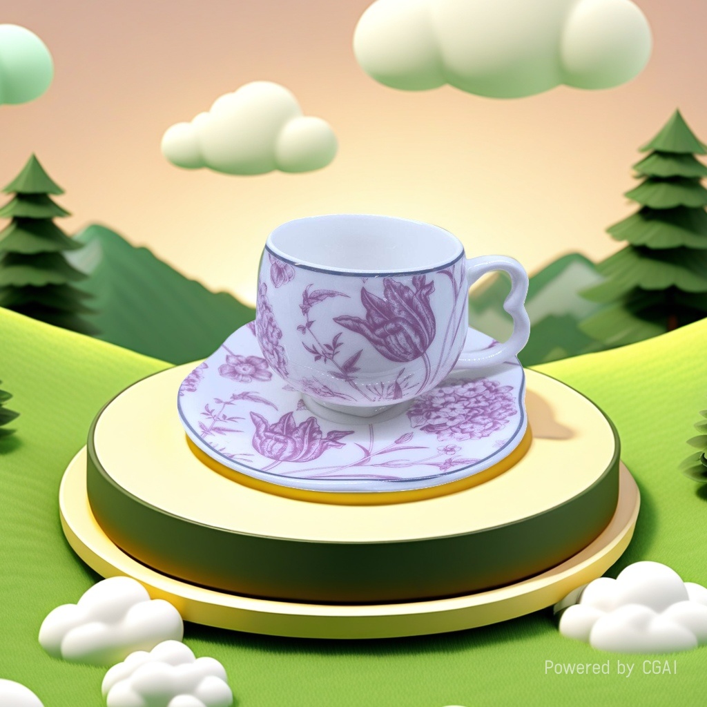 Purple floral-patterned white porcelain jadeite tea cup with a large relief ceramic Jian zhan water cup Specification image