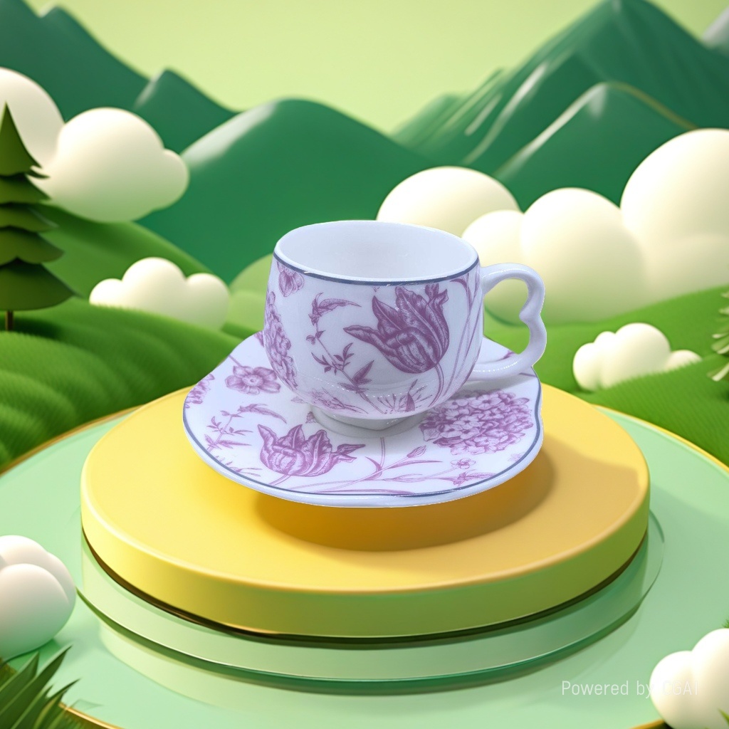 Purple floral-patterned white porcelain jadeite tea cup with a large relief ceramic Jian zhan water cup Application Scenario