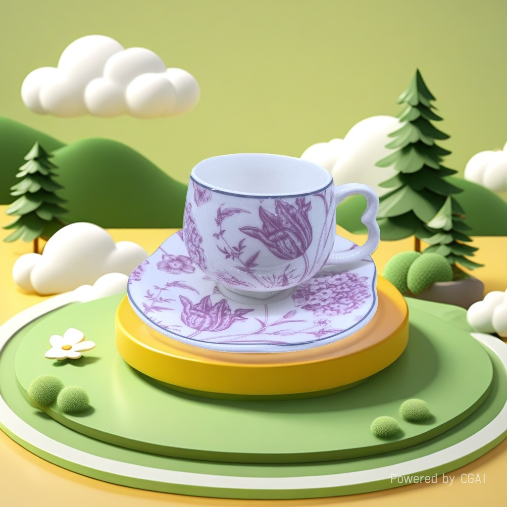 Purple floral-patterned white porcelain jadeite tea cup with a large relief ceramic Jian zhan water cup