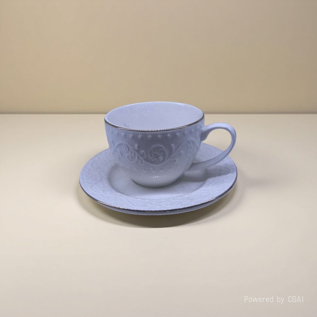White carved and relief ceramic cup with plate, hand-molded flower craft ceramic vase Specification image