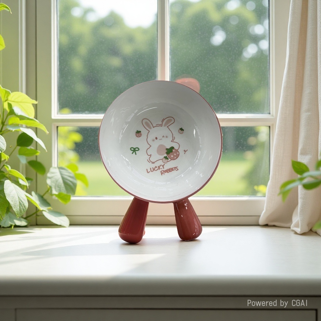 Pink handle cartoon rabbit LUCKY RABBITS white porcelain jadeite tea and wine set details Picture