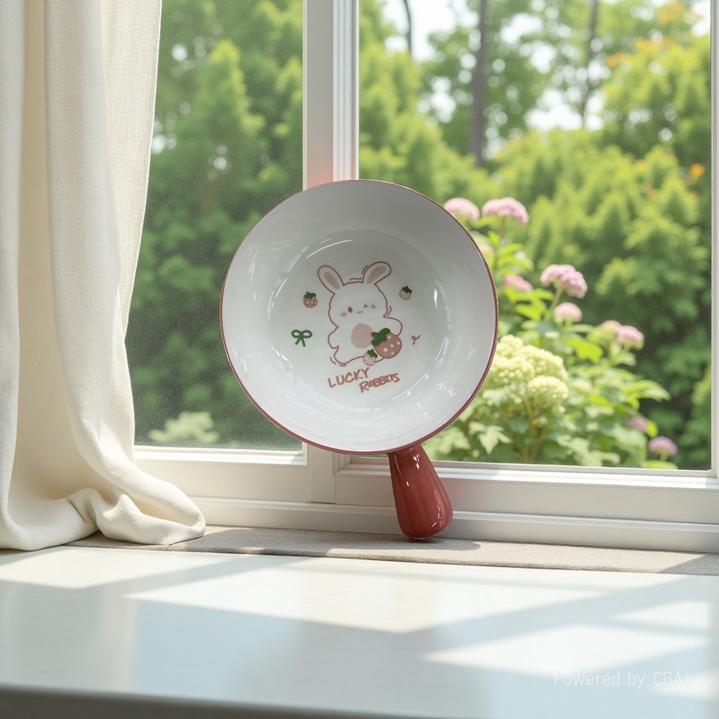Pink handle cartoon rabbit LUCKY RABBITS white porcelain jadeite tea and wine set