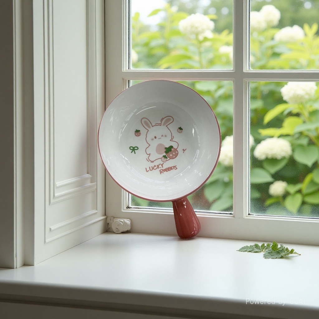 Pink handle cartoon rabbit LUCKY RABBITS white porcelain jadeite tea and wine set Specification image
