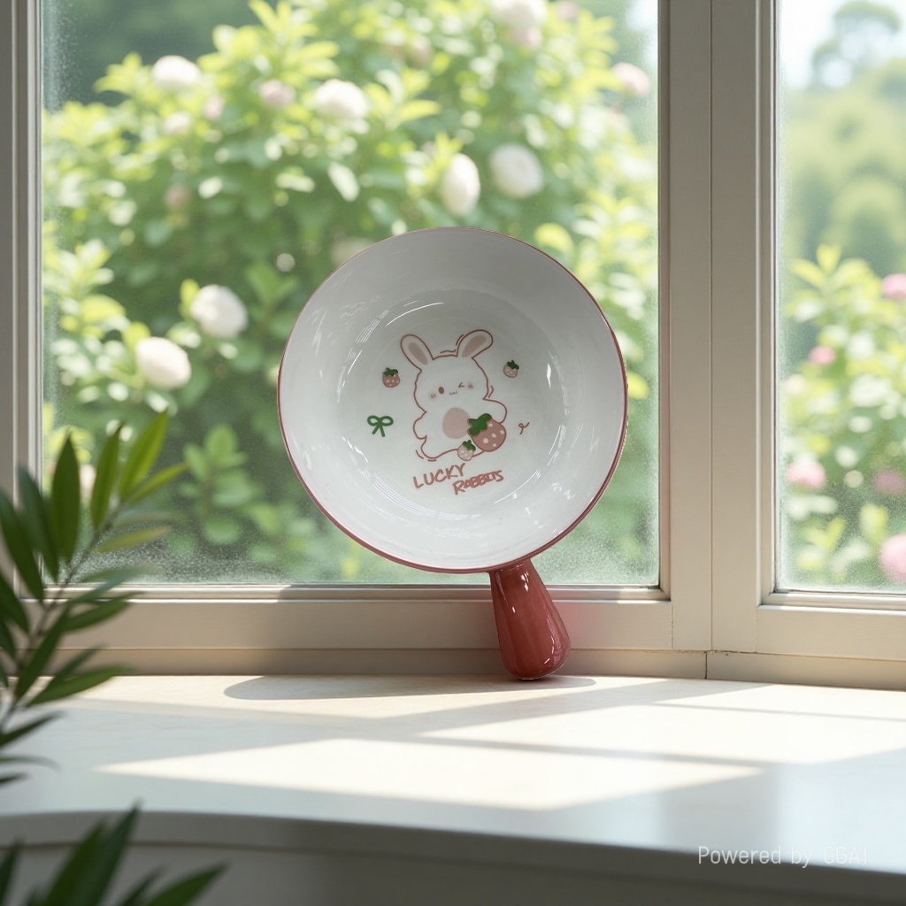 Pink handle cartoon rabbit LUCKY RABBITS white porcelain jadeite tea and wine set Application Scenario