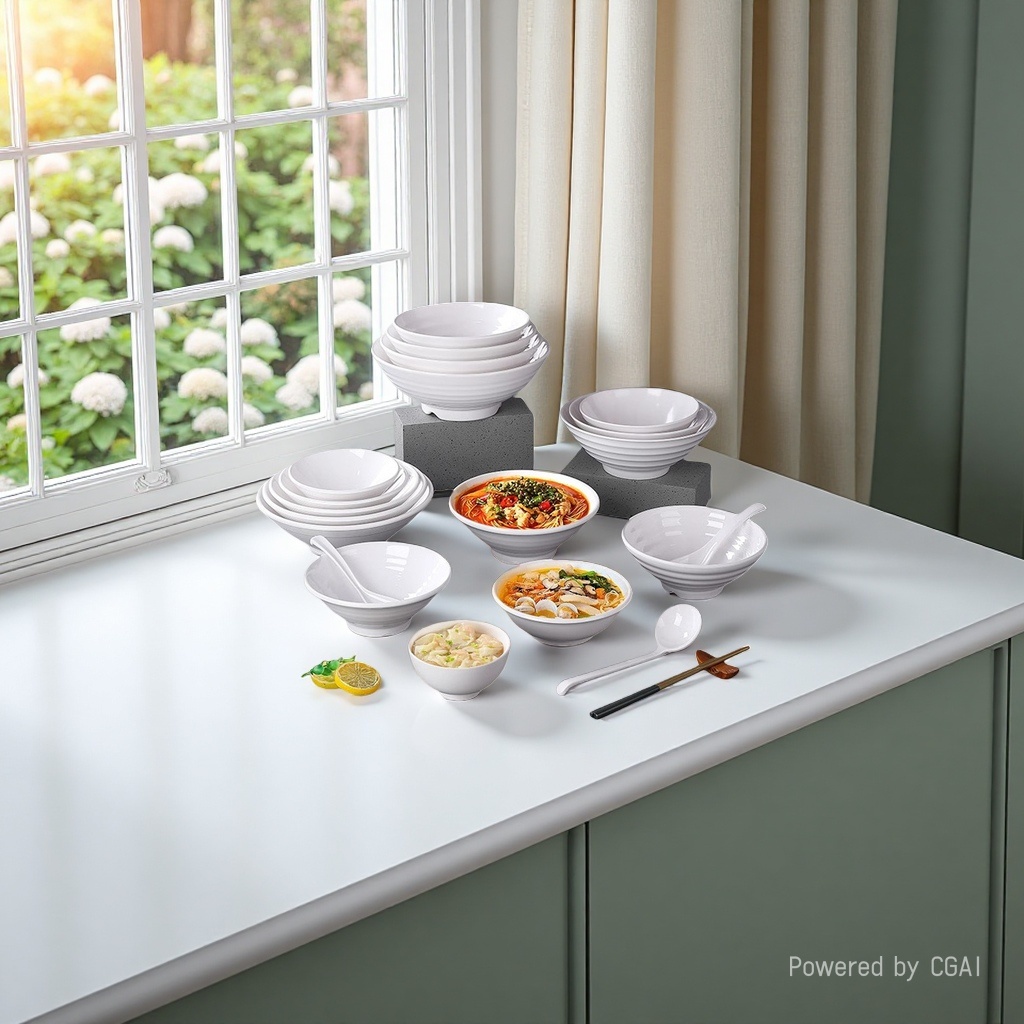 White ramen bowl, hotel supplies tableware, ceramic large-capacity bowl details Picture