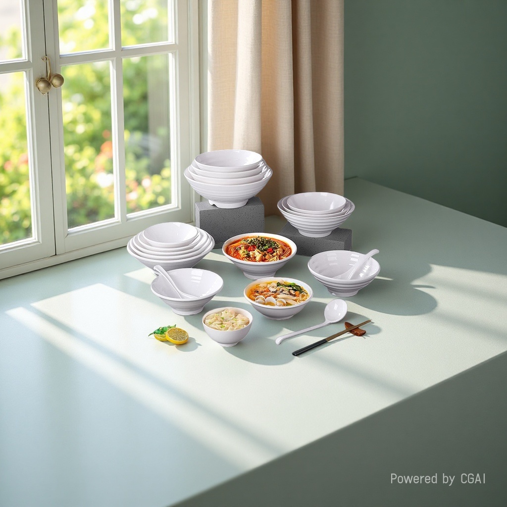 White ramen bowl, hotel supplies tableware, ceramic large-capacity bowl Specification image