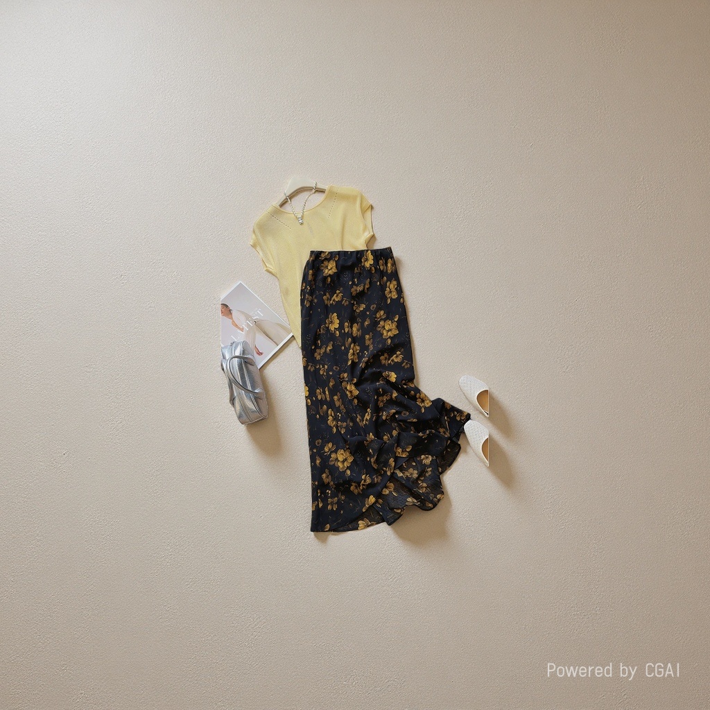 A new, thin, high-waisted, floral, mid-length, straight, body-hugging dress for women in summer. 101851740 Specification image