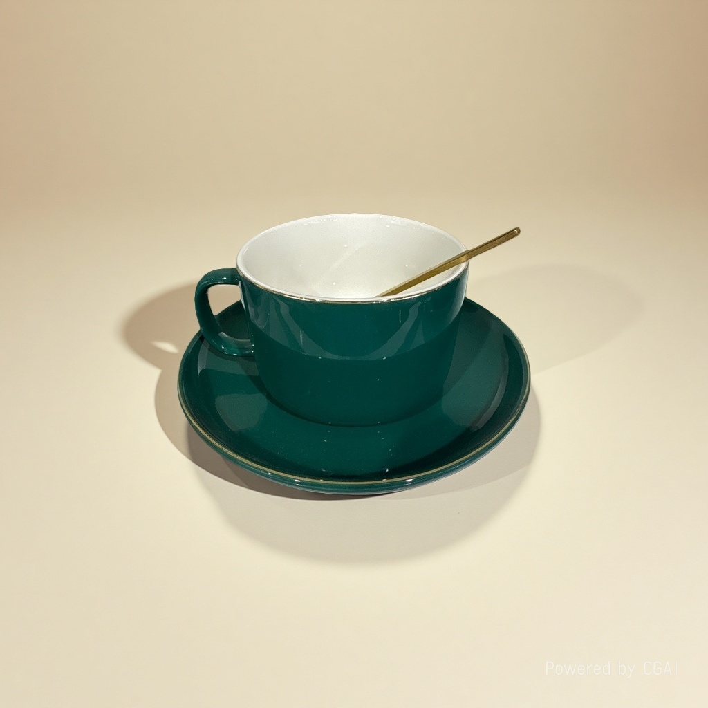 绿色白瓷羊脂玉浮雕陶瓷茶杯配碟子大号建盏水杯