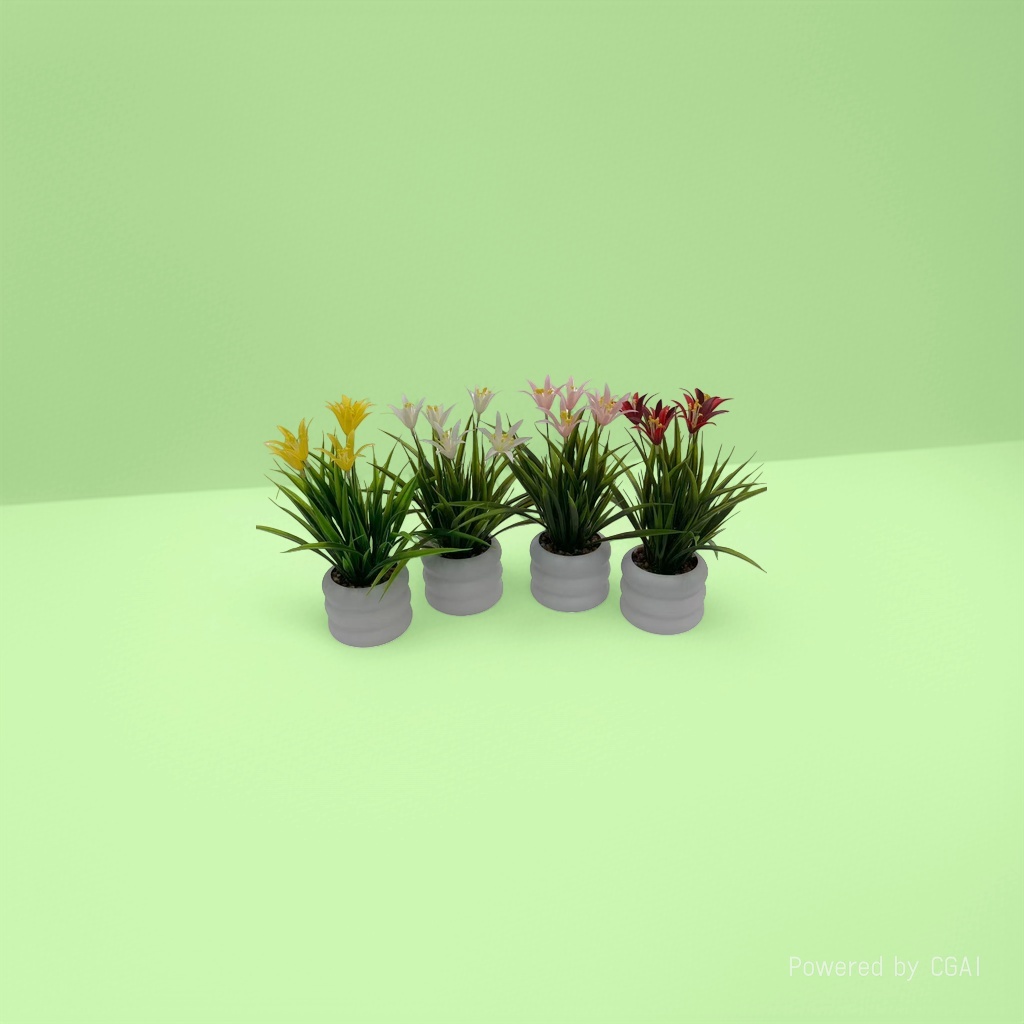 Artificial flower gift box: Four colorful artificial lily potted plants, crocheted foam lilies, artificial flowers Specification image