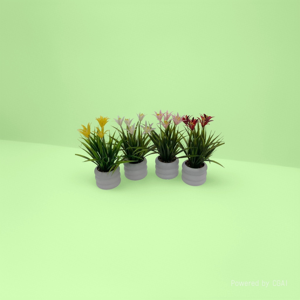 Artificial flower gift box: Four colorful artificial lily potted plants, crocheted foam lilies, artificial flowers details Picture