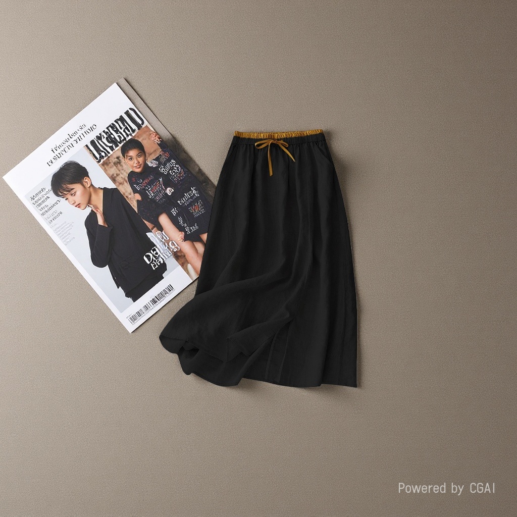 The new cotton and linen mid-length women's skirt is loose and retro. It is a mid-length high-waisted linen long skirt with an artistic and casual style