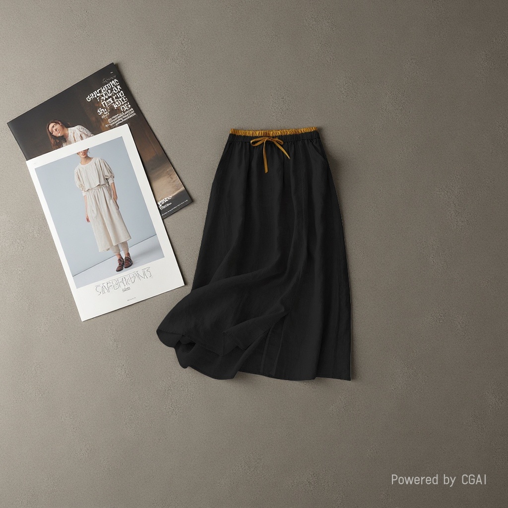 The new cotton and linen mid-length women's skirt is loose and retro. It is a mid-length high-waisted linen long skirt with an artistic and casual style details Picture