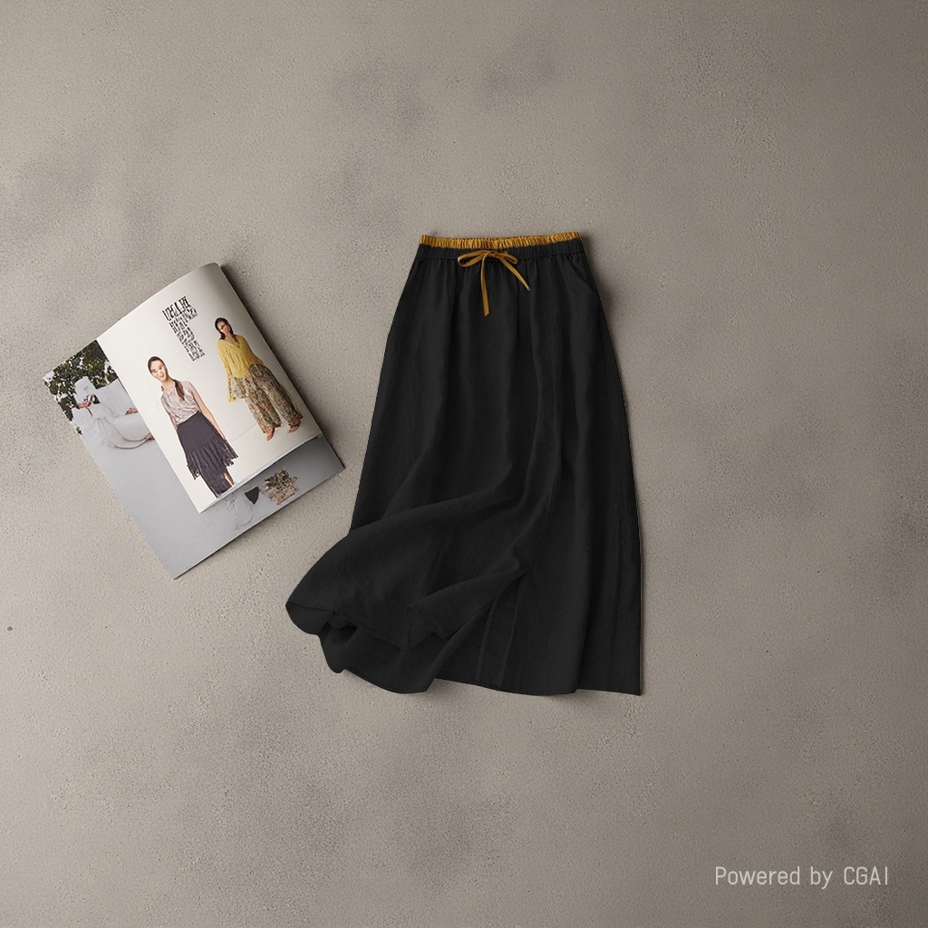 The new cotton and linen mid-length women's skirt is loose and retro. It is a mid-length high-waisted linen long skirt with an artistic and casual style Specification image