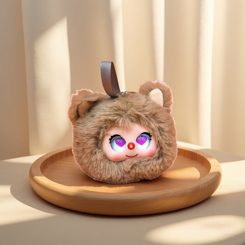 Brown plush cat head doll pendant, AI keychain, plush toy pendant Application Scenario