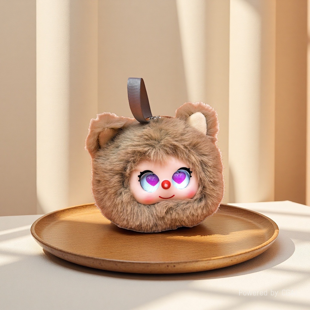 Brown plush cat head doll pendant, AI keychain, plush toy pendant Specification image