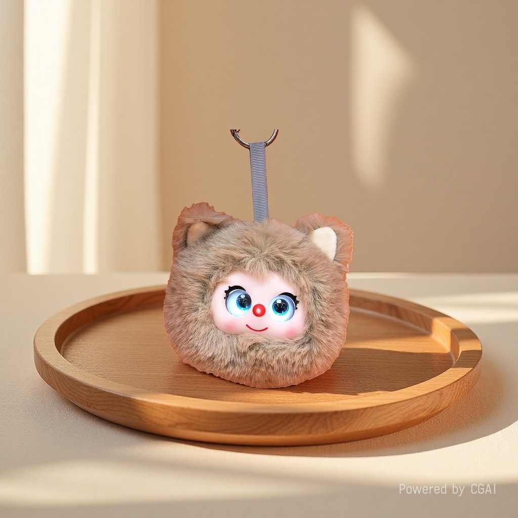 Brown plush cat head doll pendant, AI keychain, plush toy pendant details Picture