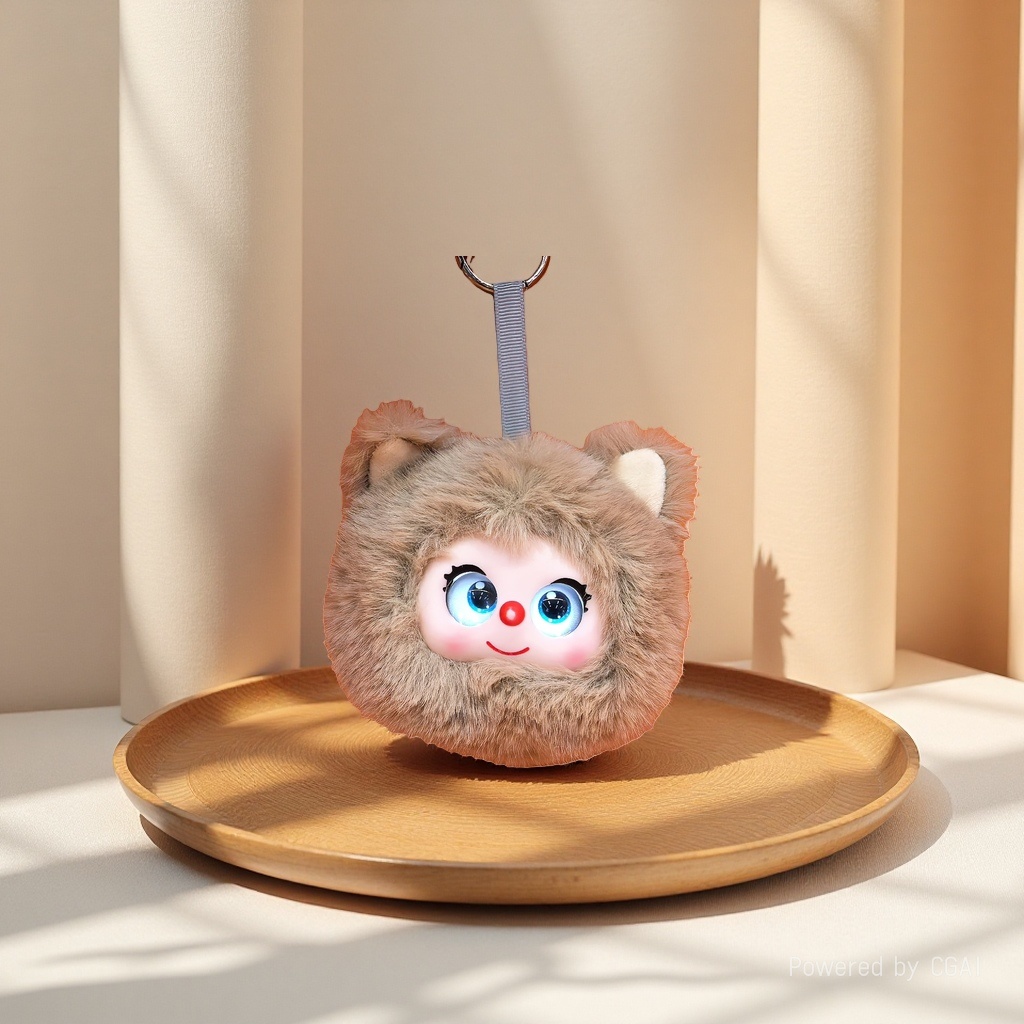 Brown plush cat head doll pendant, AI keychain, plush toy pendant
