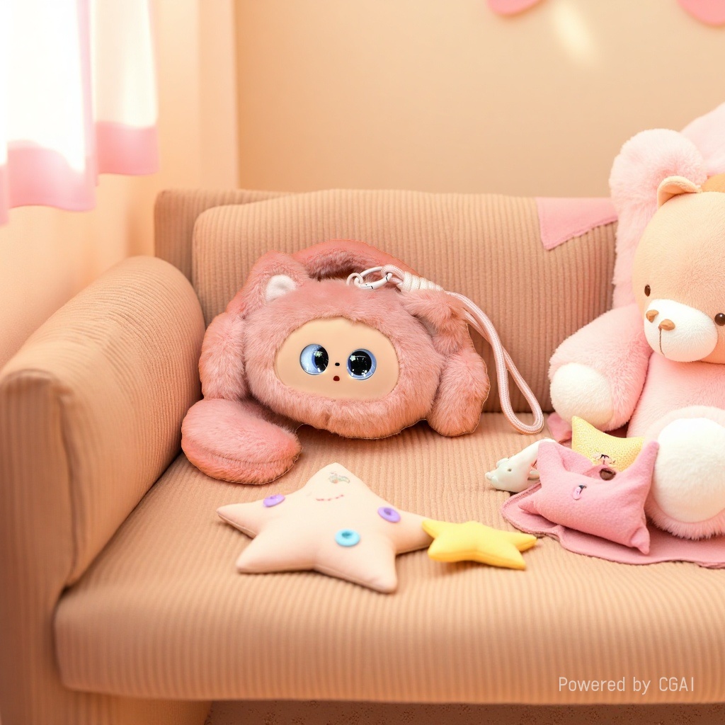Cute pink plush toy dolls, AI dolls, adorable throw pillows for home decoration details Picture