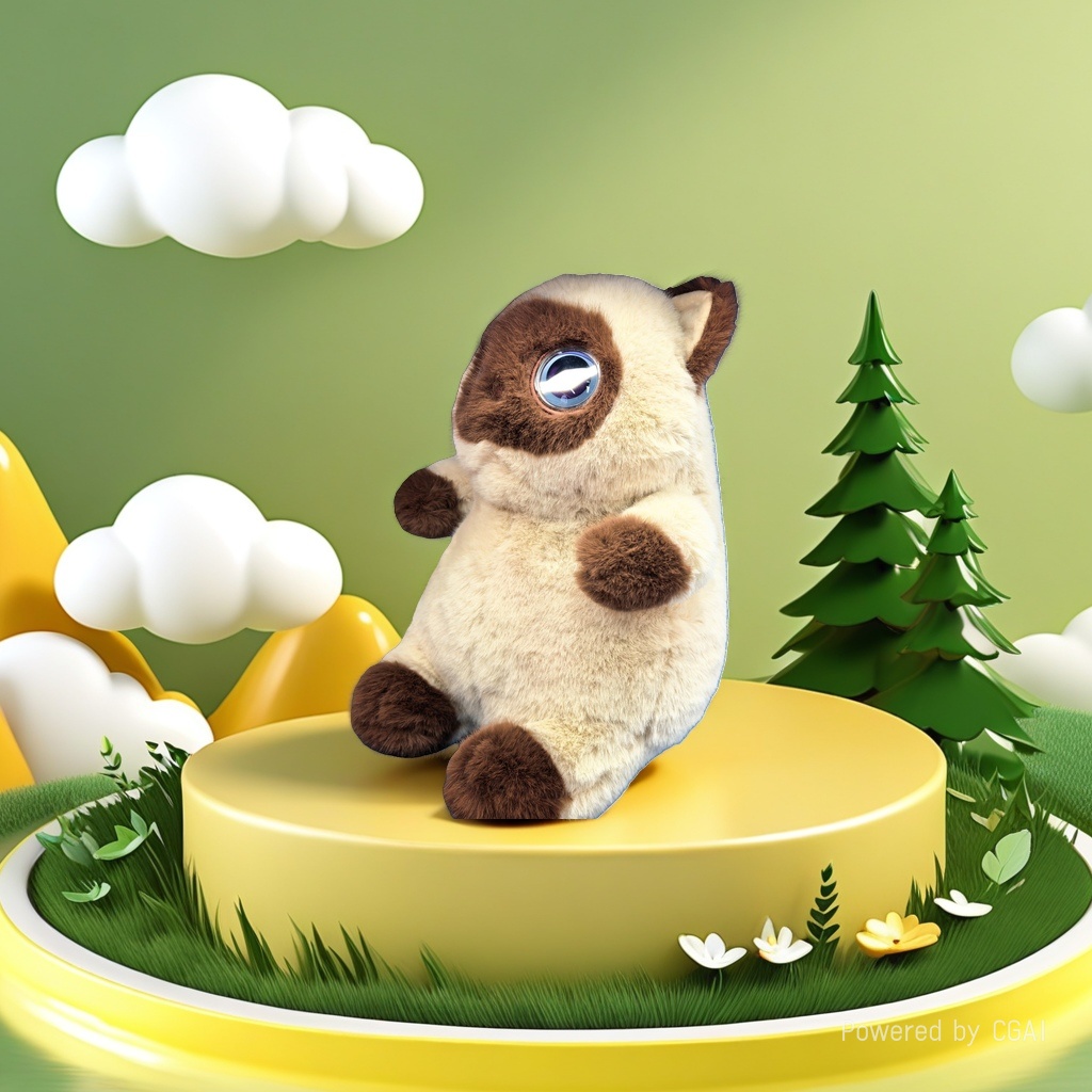Brown and beige alternating sitting AI cat doll, big eyes, blue background, Easter bunny, panda Application Scenario