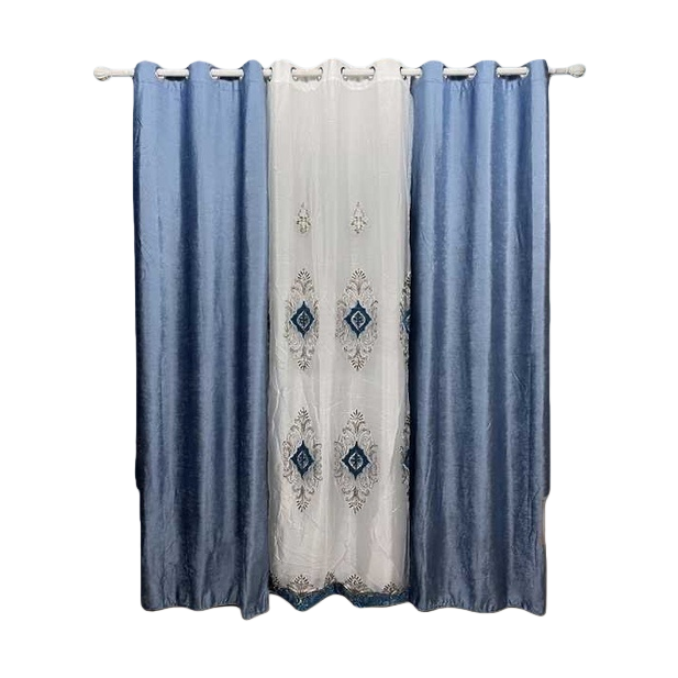 Blue and off-white embroidered curtains and other curtains Item Picture