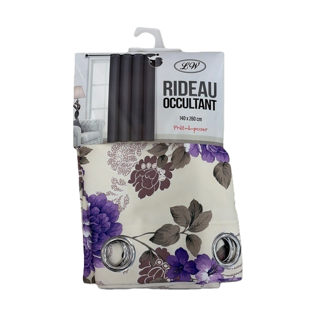 Purple floral pattern semi-transparent linen finished curtains, bath curtain set, automatic curtains RIDEAU OCCULTANT Item Picture