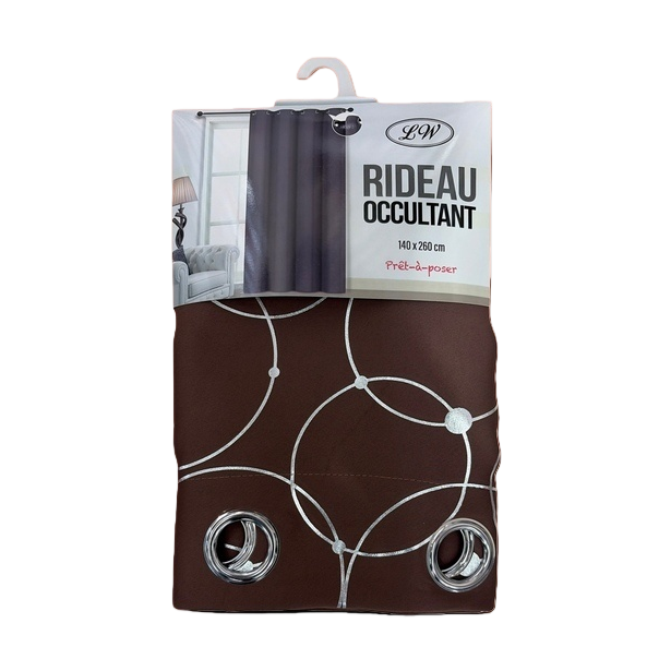 RIDEAU OCCULTANT Brown silver ring pattern semi-transparent linen blackout curtain bath curtain set Item Picture