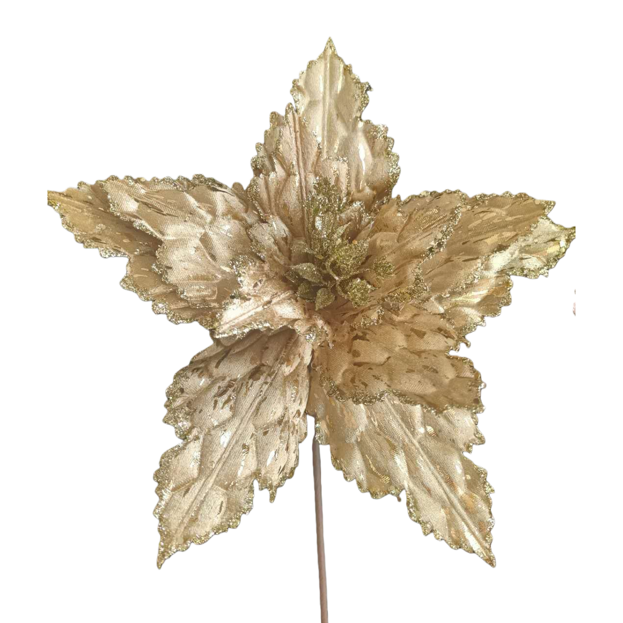 Gold foil flower, golden glittering artificial flower, Christmas flower, Christmas tree decoration flower Item Picture