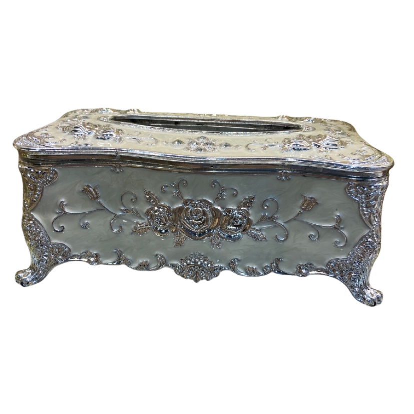 Silver carved rose tissue box, non-perforated decorative stand, wedding acrylic display stand, small ornament Item Picture