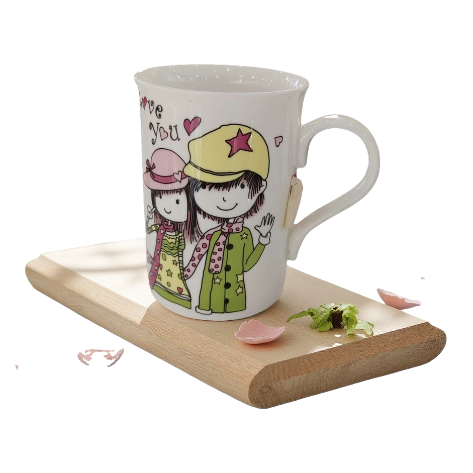White ceramic cartoon couple mugs, large Jian Zhan relief tea cups, jadeite white porcelain teapot set Specification image