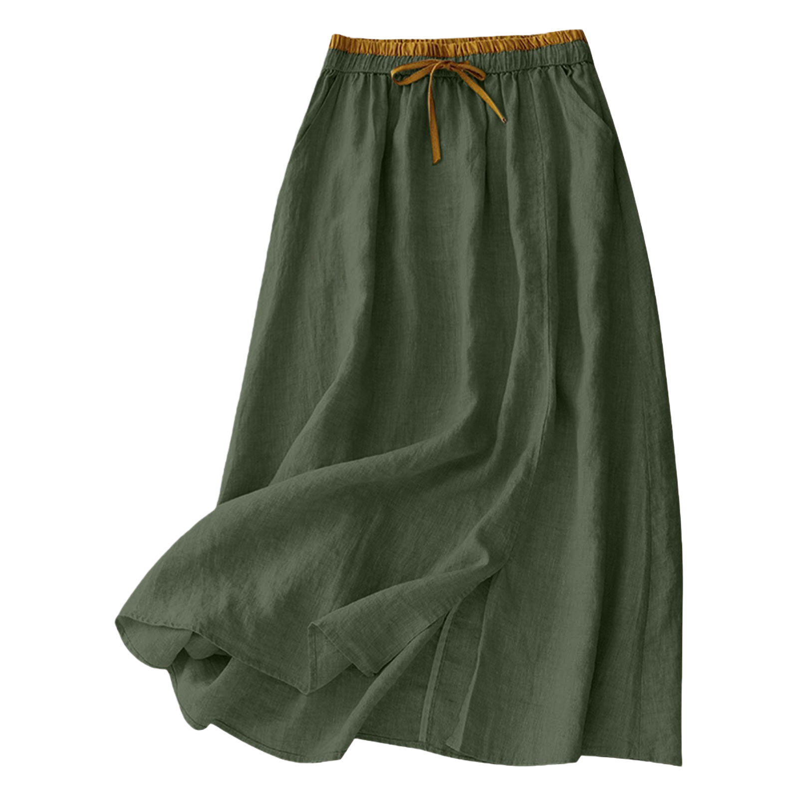 New cotton and linen mid-length women's skirt, loose and retro summer, high-waisted linen long skirt, artistic and casual. 100911705 Item Picture