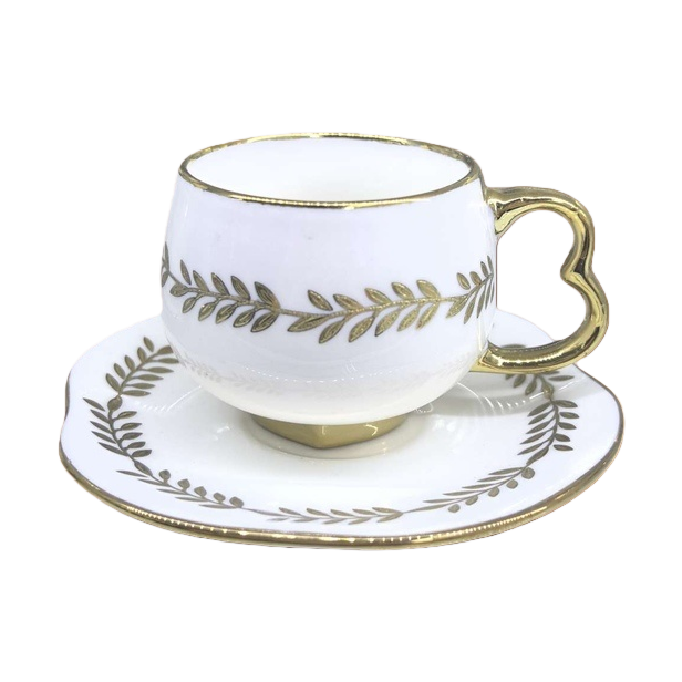 A white tea cup with golden leaf patterns and a set of hotel supplies and tableware Item Picture