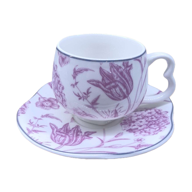 Purple floral-patterned white porcelain jadeite tea cup with a large relief ceramic Jian zhan water cup Item Picture