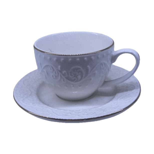 White carved and relief ceramic cup with plate, hand-molded flower craft ceramic vase Item Picture