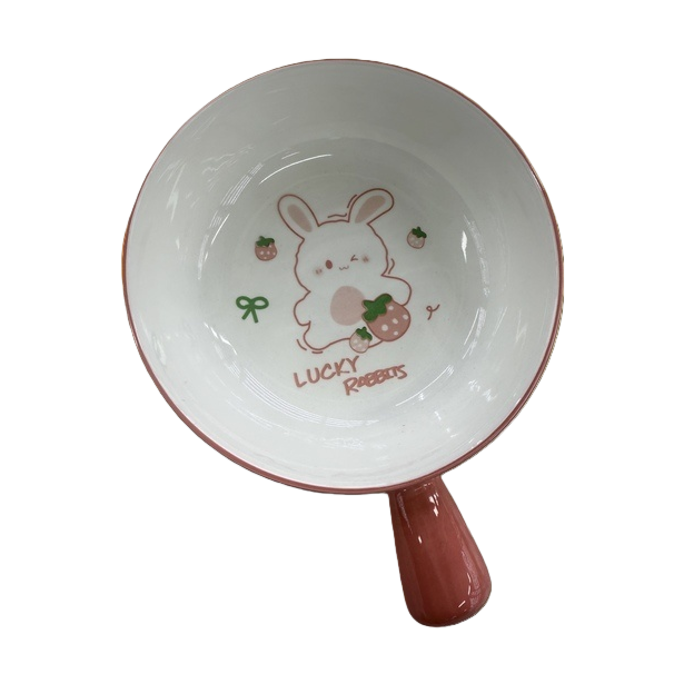 Pink handle cartoon rabbit LUCKY RABBITS white porcelain jadeite tea and wine set Item Picture
