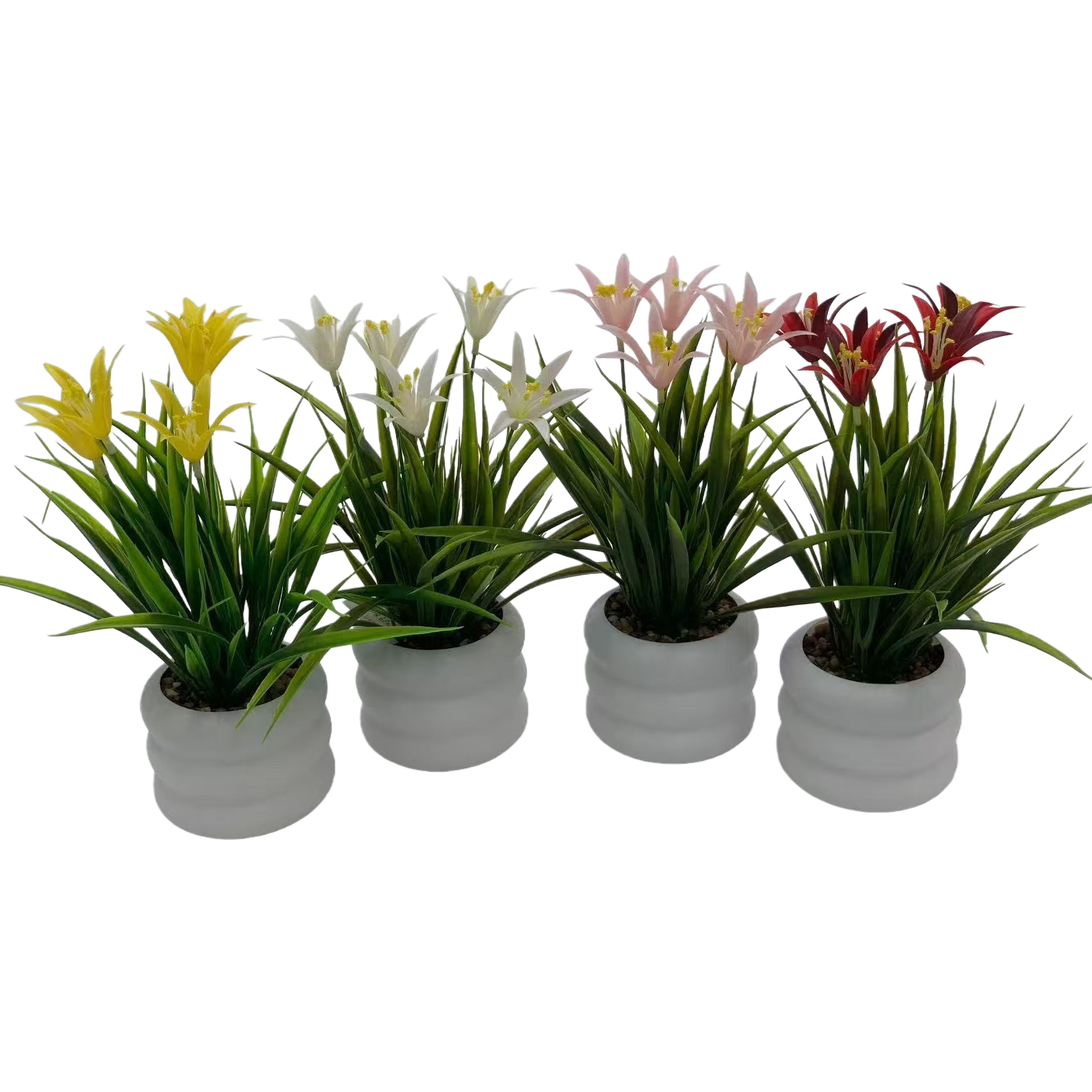 Artificial flower gift box: Four colorful artificial lily potted plants, crocheted foam lilies, artificial flowers Item Picture