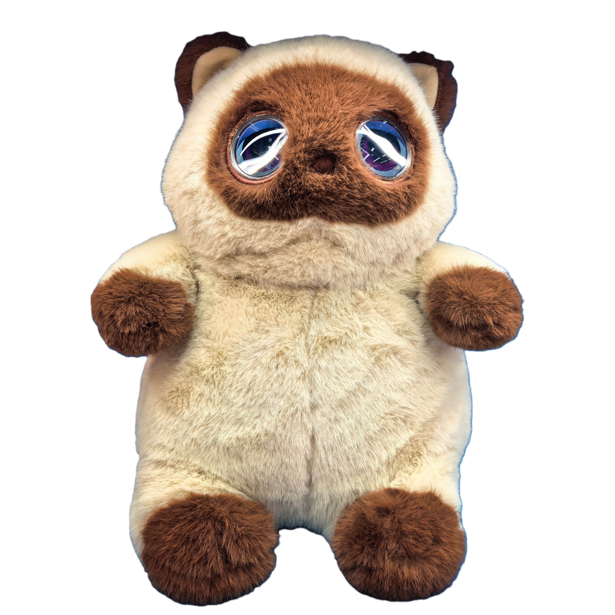 Brown and beige alternating sitting AI cat doll, big eyes, blue background, Easter bunny, panda Item Picture