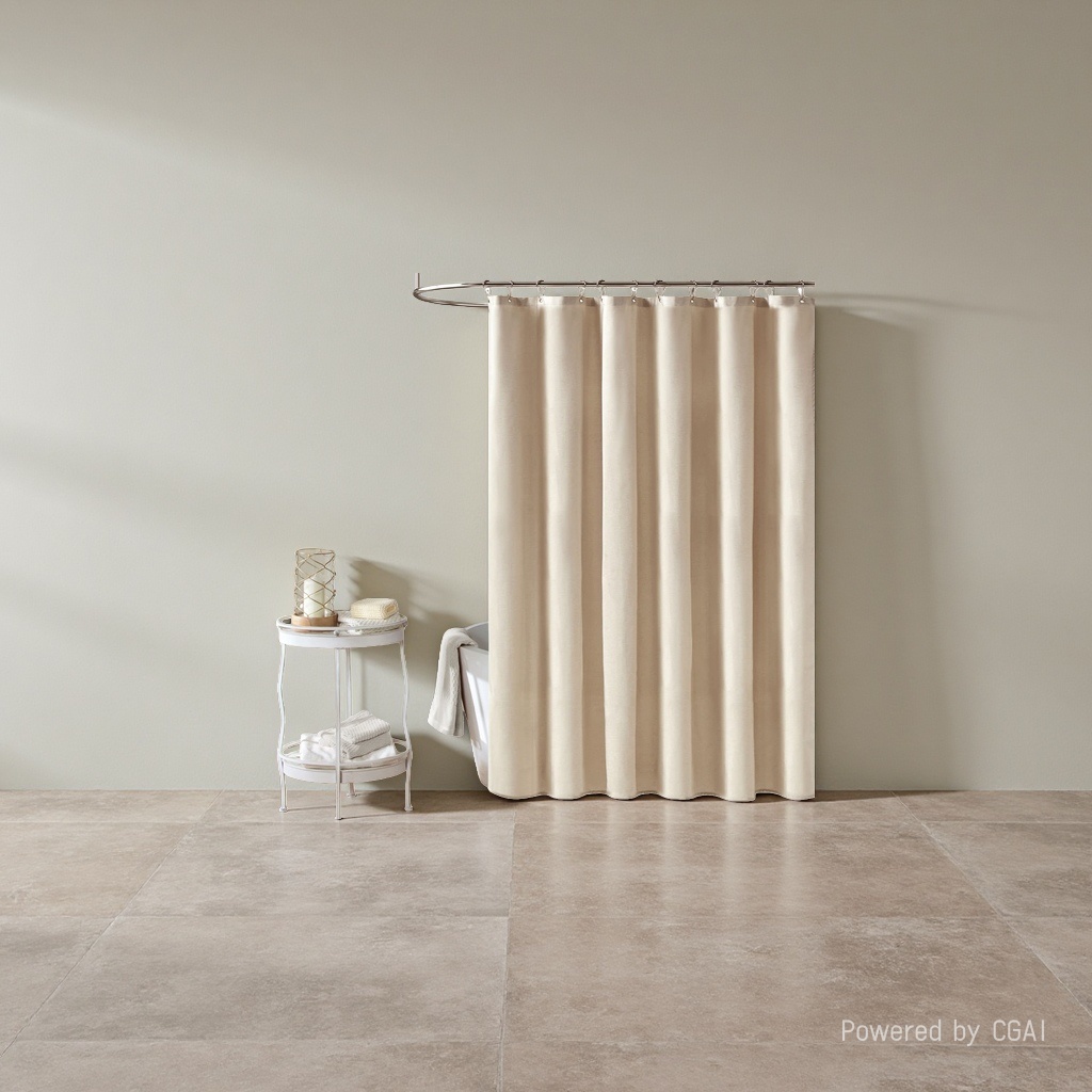 Beige striped digital printed shower curtain set with shower curtain buckle and shower tent 083939588 Application Scenario