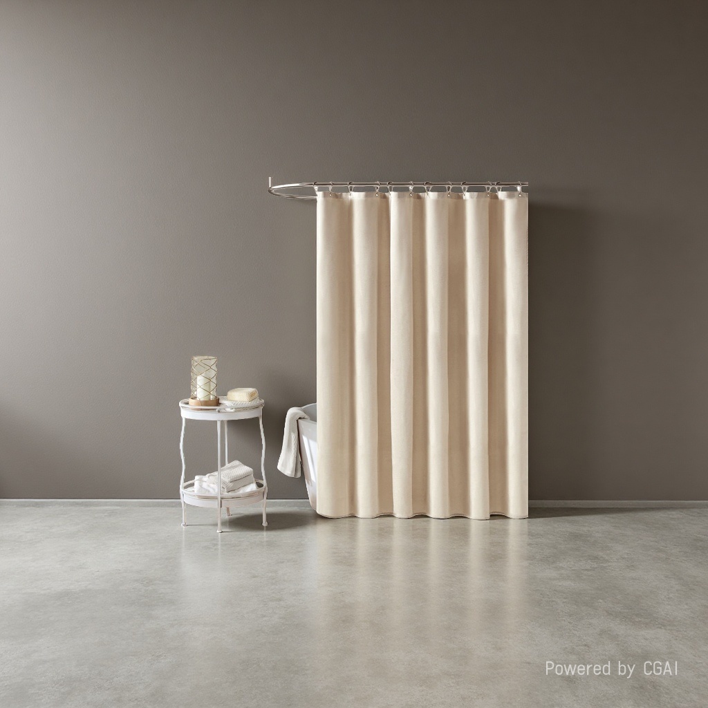 Beige striped digital printed shower curtain set with shower curtain buckle and shower tent 083939588