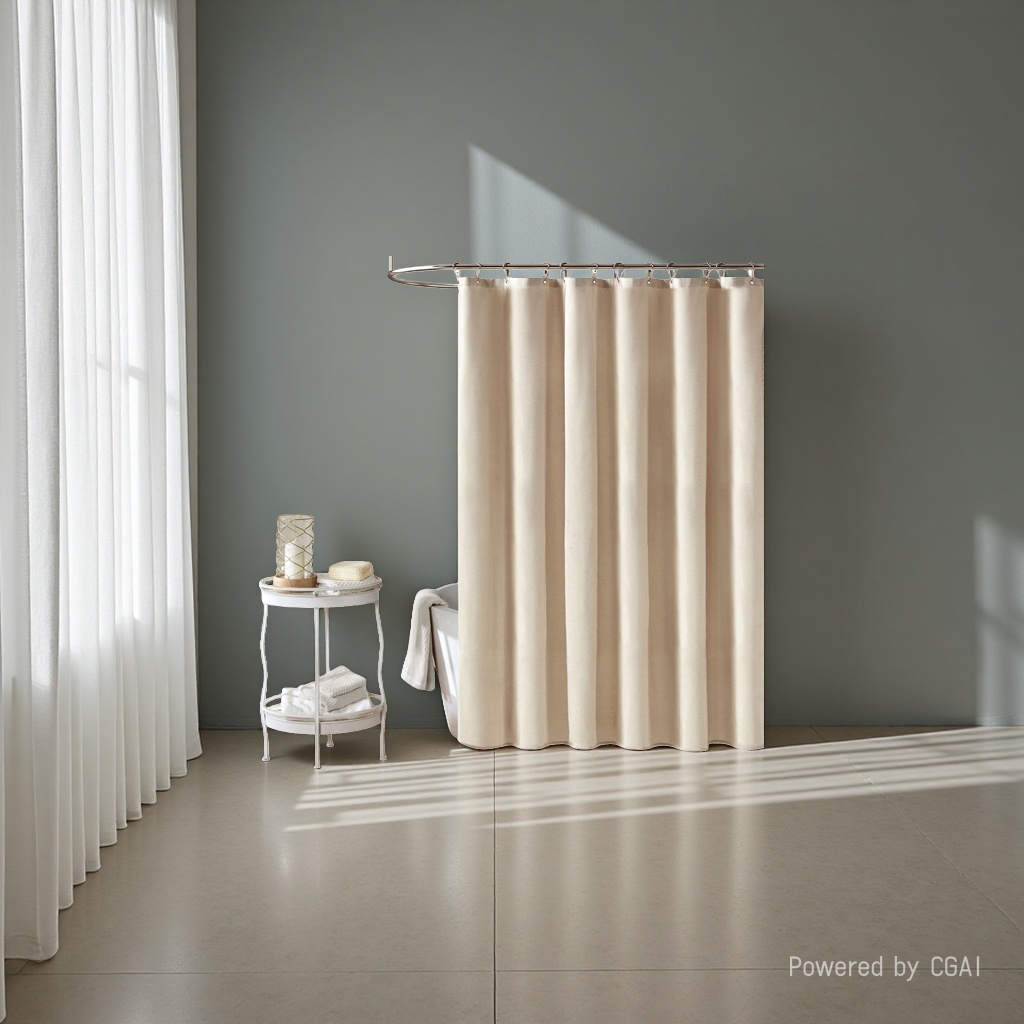 Beige striped digital printed shower curtain set with shower curtain buckle and shower tent 083939588 Specification image