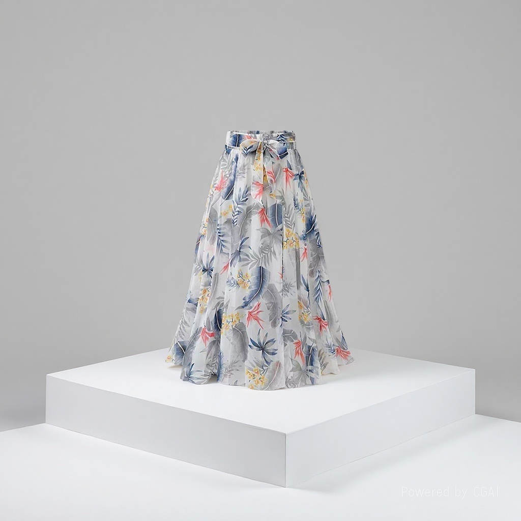 Summer thin mid-length dress for children, high-waisted chiffon skirt, 200 pounds, floral A-line large swing skirt, elastic waist Application Scenario